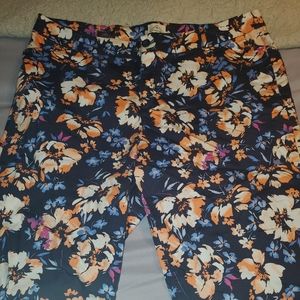 St John's Bay Pants Capri Blue Orange Floral 20W